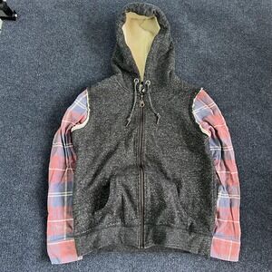 O'Neill Hoodie Mens Large Fleece Sherpa Lined Full Zip Plaid Flannel Sleeves